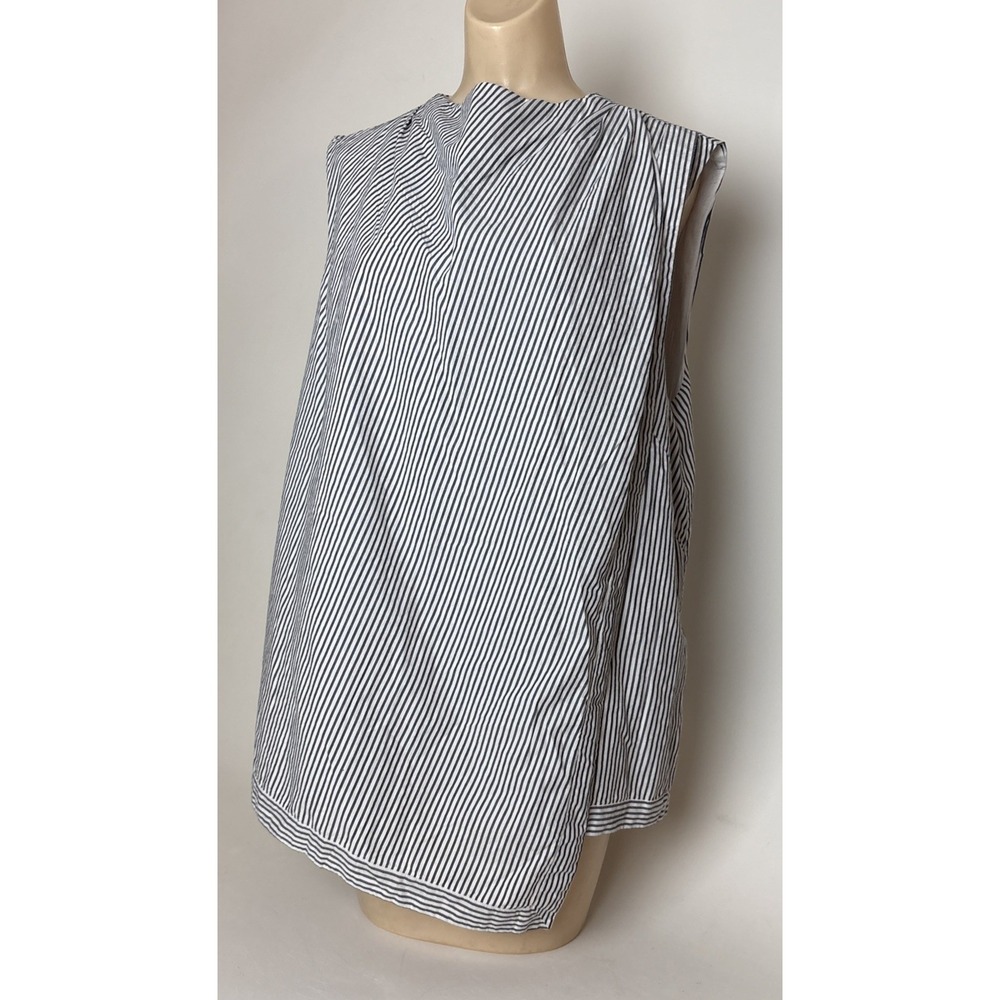 Maeve XL Anthropologie Striped Cotton Artsy Asymmetrical Blouse Blue White